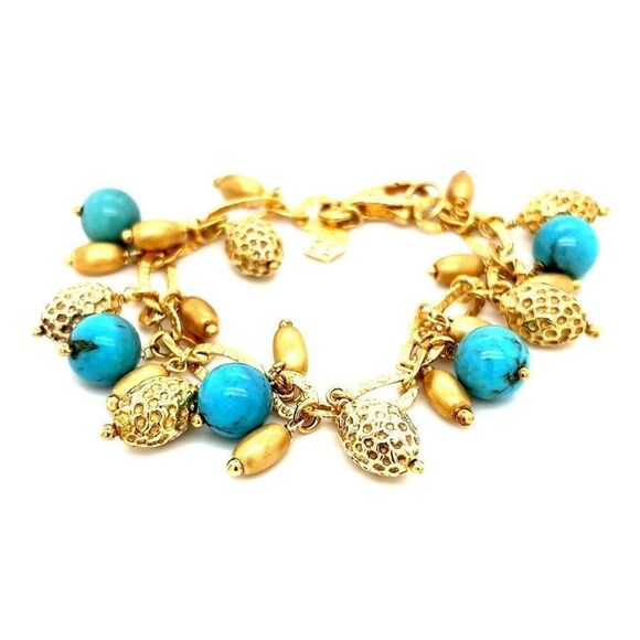 Etrusca 925 Vermeil Turquoise/Gold Ball Charms Bracelet - Picture 4 of 6
